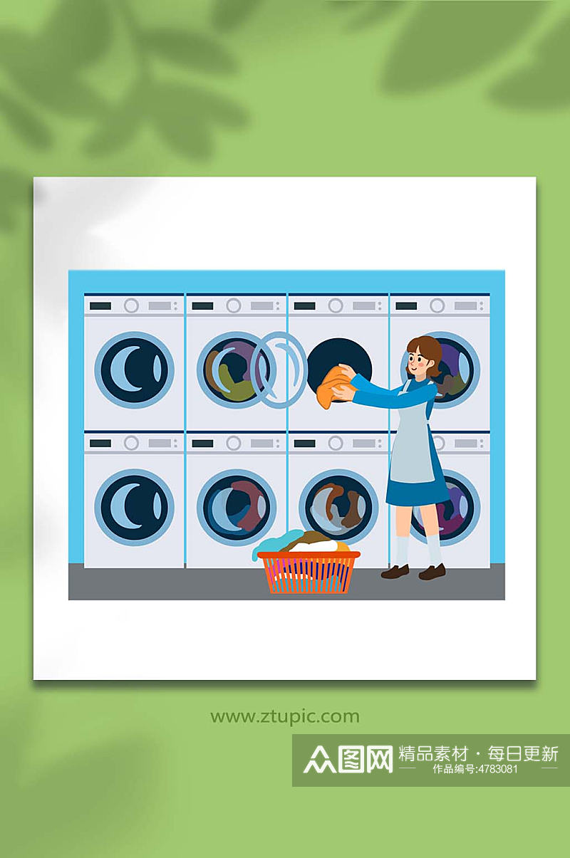 手绘卡通洗衣店干洗店洗衣机设备元素插画素材