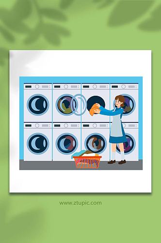 手绘卡通洗衣店干洗店洗衣机设备元素插画