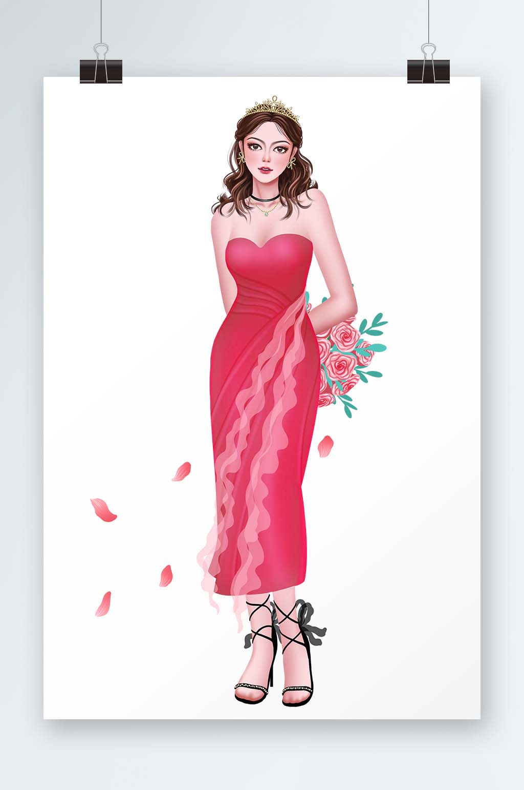 手绘卡通三八女王节人物元素素材