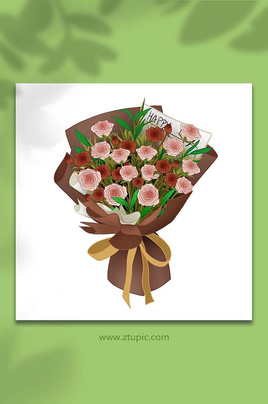 手绘卡通浪漫复古玫瑰花束元素插画-众图网