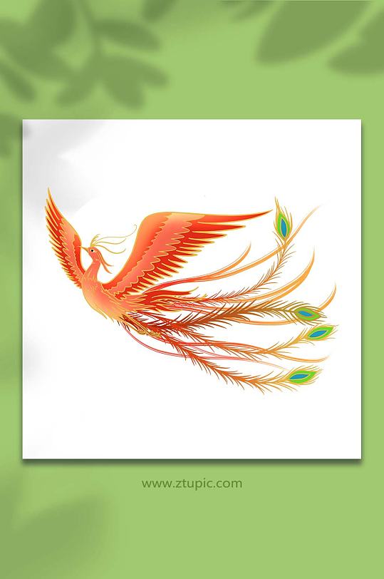 手绘卡通国潮红色凤凰元素插画-众图网