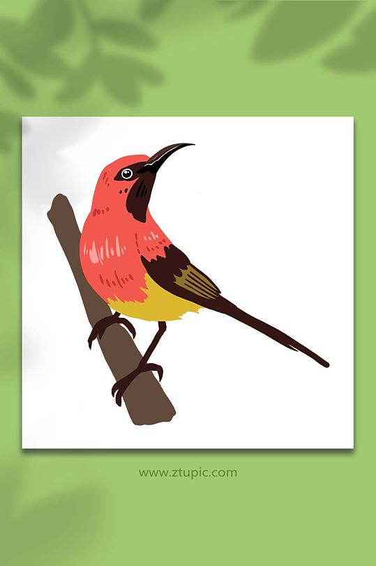 手绘卡通动物红色春季小鸟元素插画