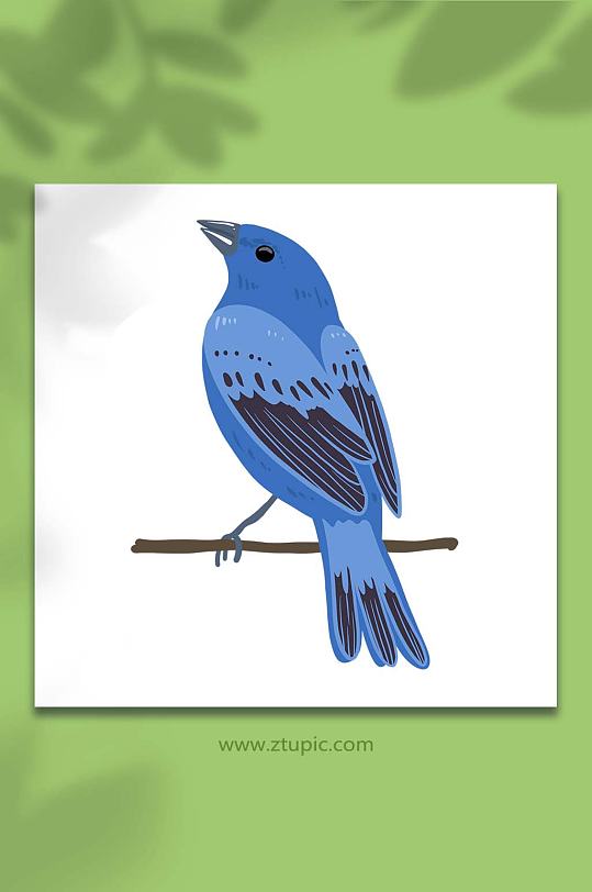 手绘卡通动物春季蓝色小鸟元素插画
