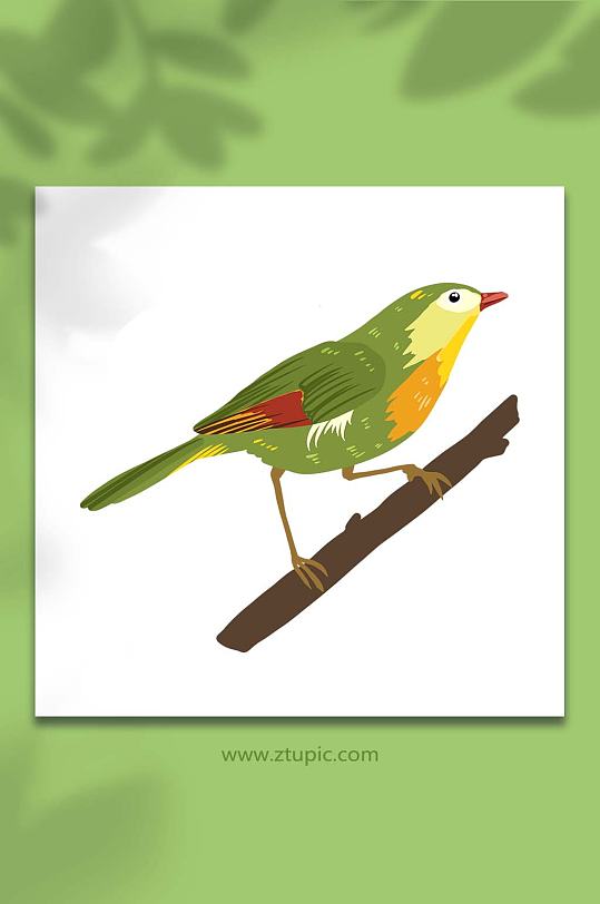 手绘卡通动物绿色春季小鸟元素插画