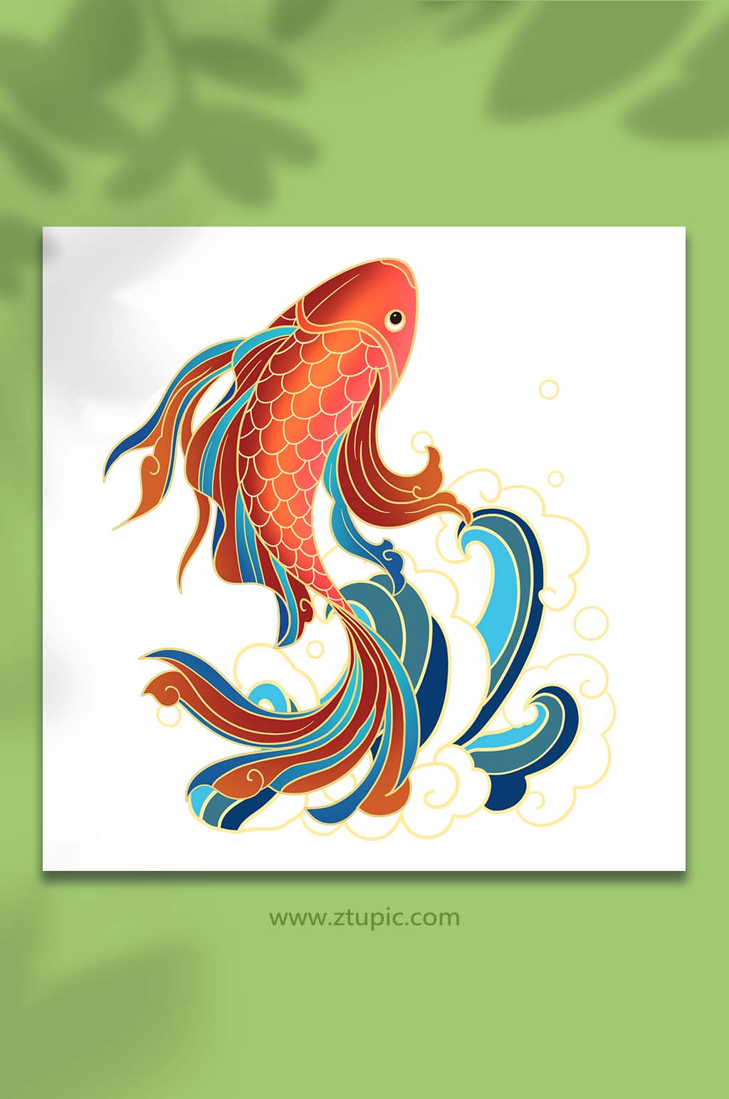 手繪卡通國潮浪花錦鯉元素插畫素材