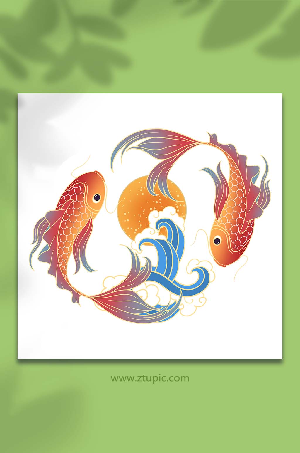 手绘卡通国潮美好寓意锦鲤元素插画素材