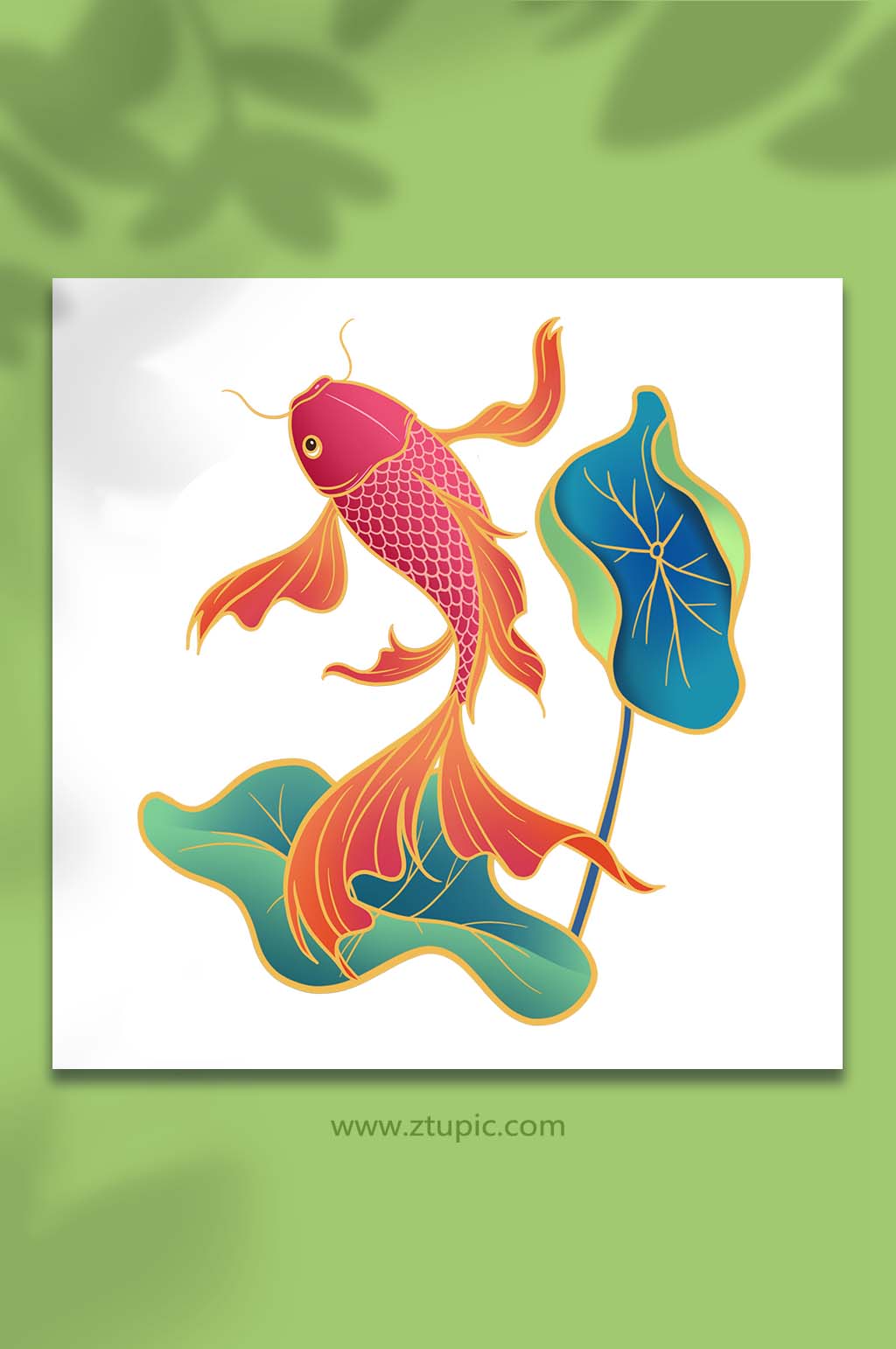 手绘卡通国潮荷塘锦鲤元素插画素材