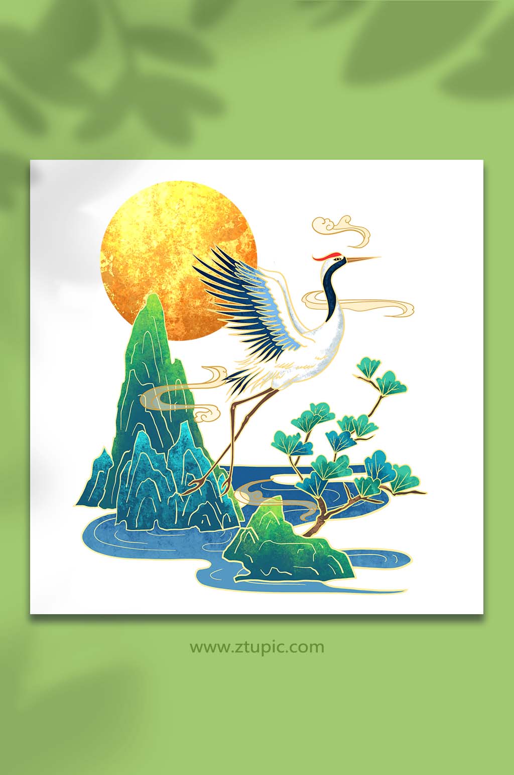 手绘卡通国潮仙境仙鹤元素插画素材