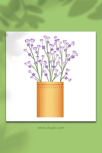 手绘卡通植物花草紫色小花盆栽元素插画