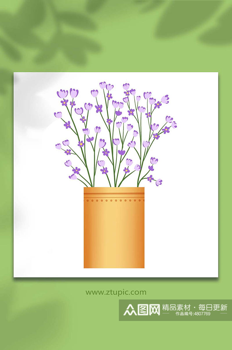 手绘卡通植物花草紫色小花盆栽元素插画素材