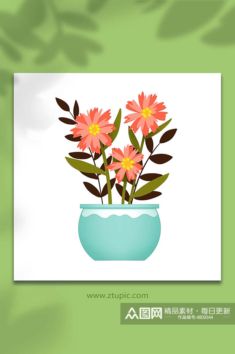 手绘卡通植物花草橙色向阳花盆栽元素插画素材