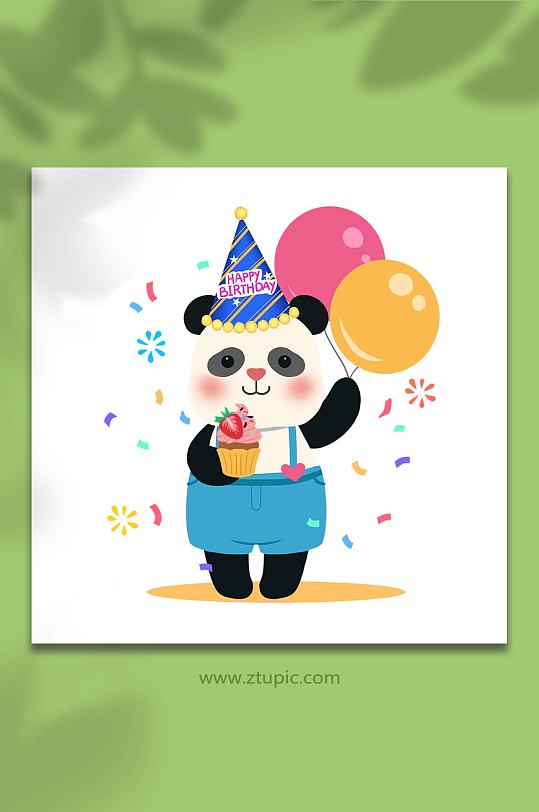 手绘卡通动物熊猫生日派对元素插画