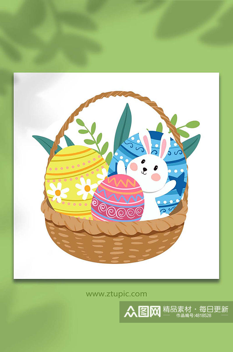 手绘卡通复活节兔子彩蛋篮子元素插画素材