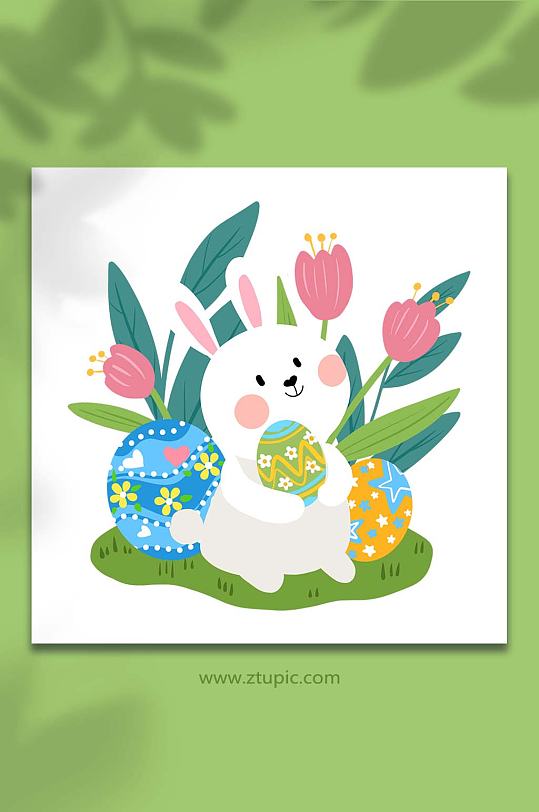 手绘卡通复活节彩蛋可爱兔子元素插画