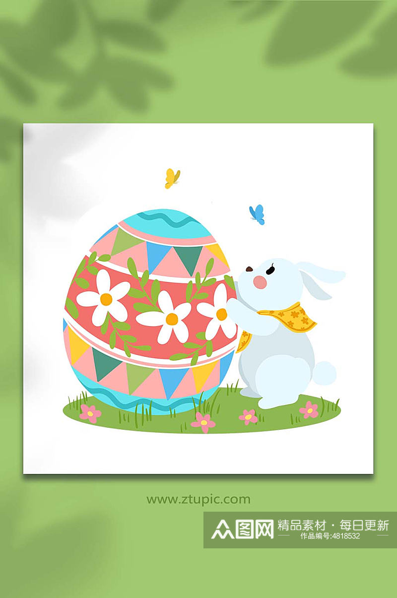 手绘卡通复活节彩蛋兔子元素插画素材