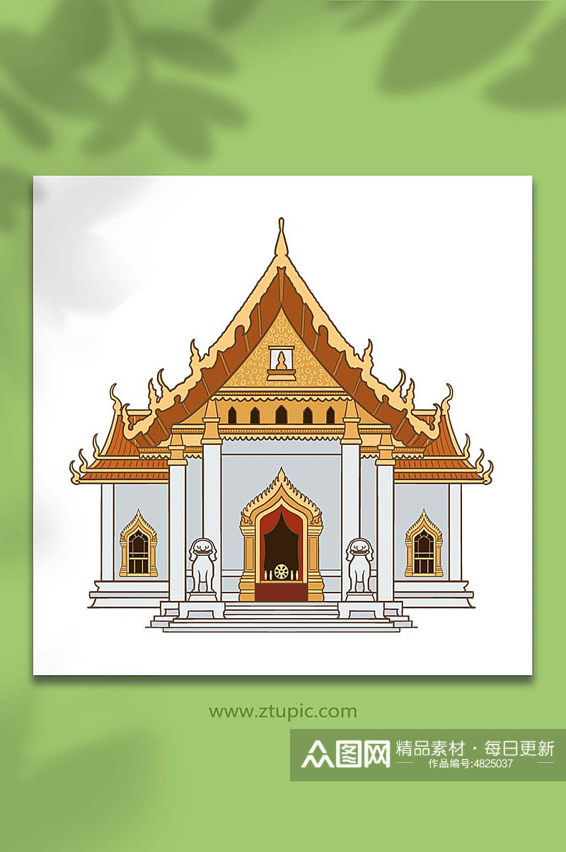 手绘卡通泰国建筑元素插画素材