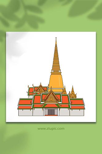 手绘卡通泰国景点元素插画