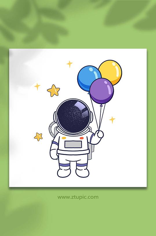 手绘卡通太空航天宇航员和气球元素插画
