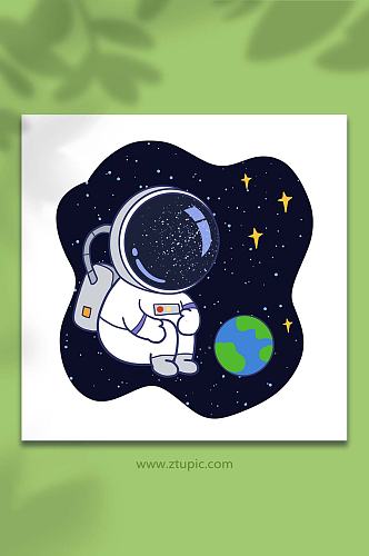 手绘卡通太空航天看地球元素插画