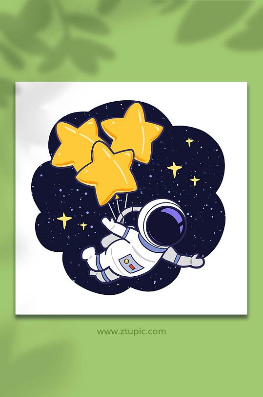 手绘卡通太空航天宇航员星星气球元素插画