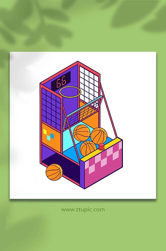 手绘卡通电玩城篮球游戏机元素插画