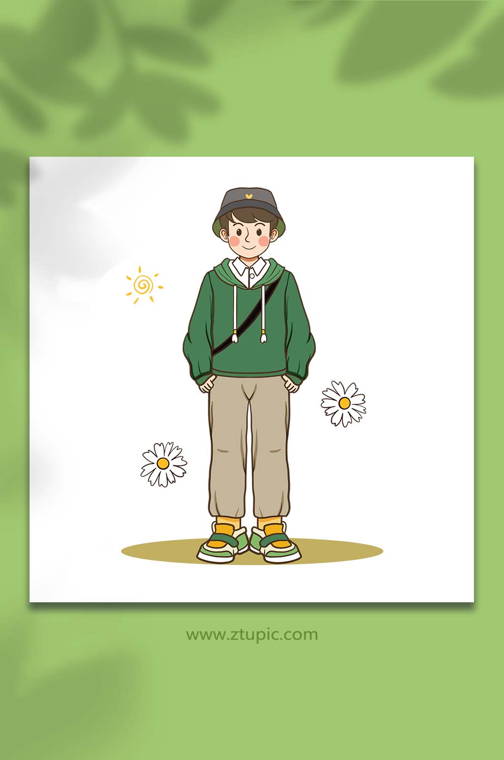 手绘卡通五四青年人物少年元素插画素材