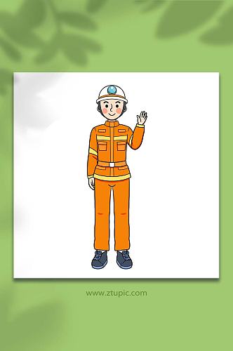 手绘卡通人物消防员元素插画
