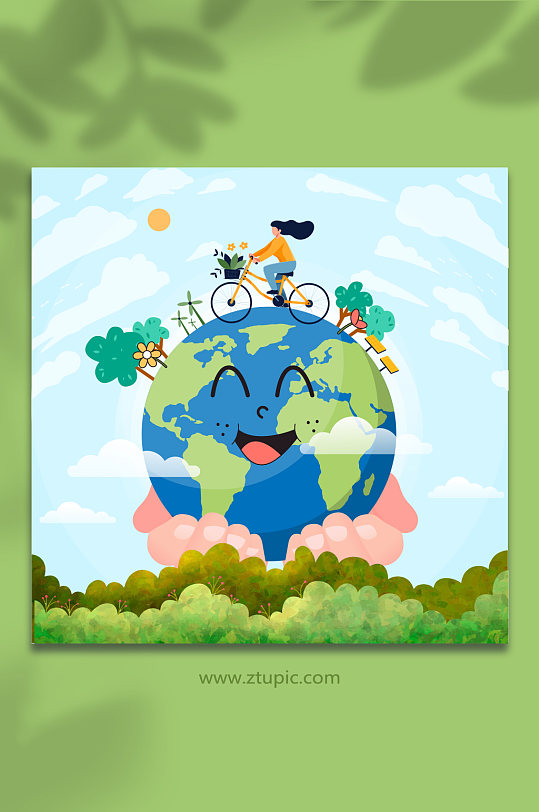 绿色低碳矢量保护地球环境环保元素插画