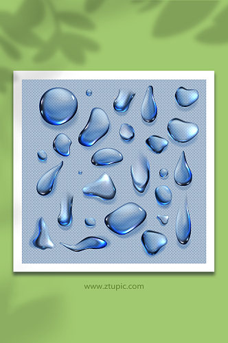 蓝色矢量水滴水纹水花插画元素