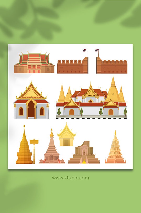 泰国旅游地标建筑矢量元素插画