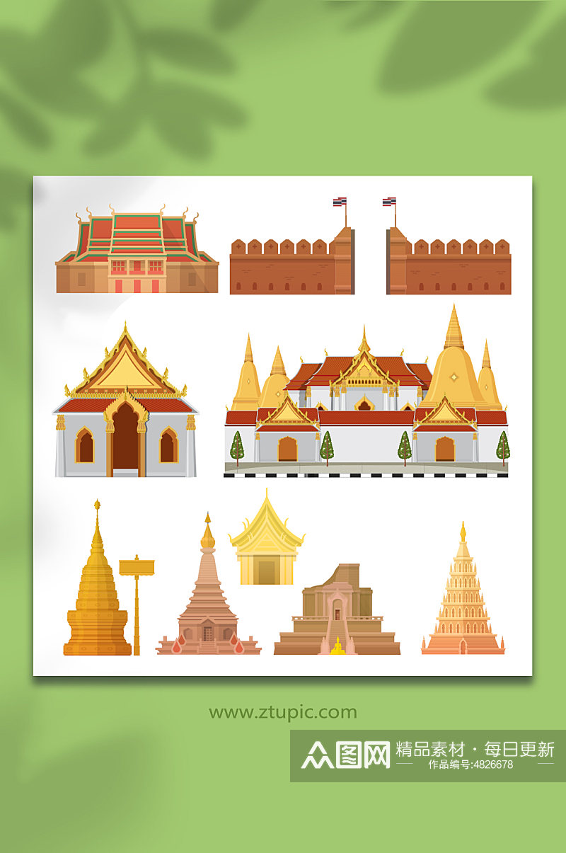 泰国旅游地标建筑矢量元素插画素材
