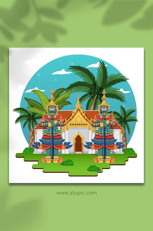 泰国旅游寺庙佛像地标插画