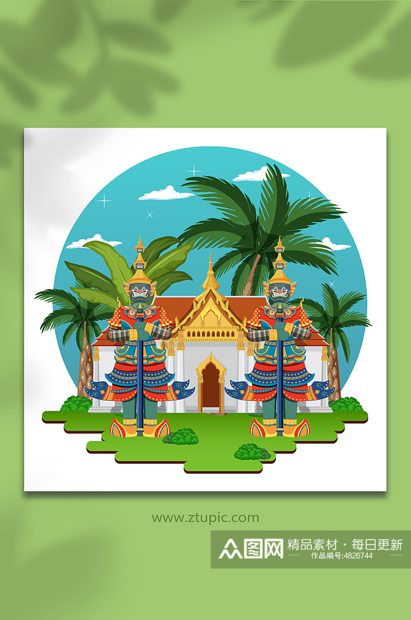 泰国旅游寺庙佛像地标插画素材