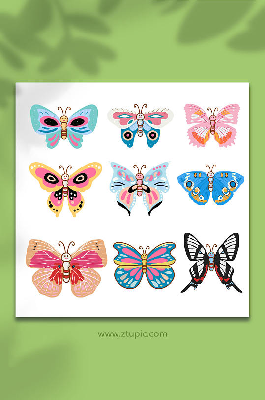 花彩色蝴蝶免抠元素插画-众图网