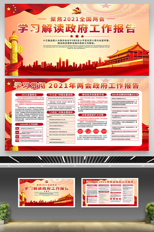 2021两会政府工作报告解读展板