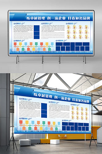 蓝色简约公司简介企业文化墙展板宣传栏 企业宣传栏版面