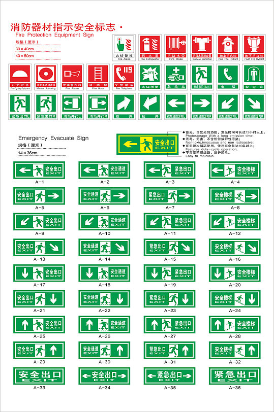 消防器材安全出口标志标识消防科室牌 疏散标识