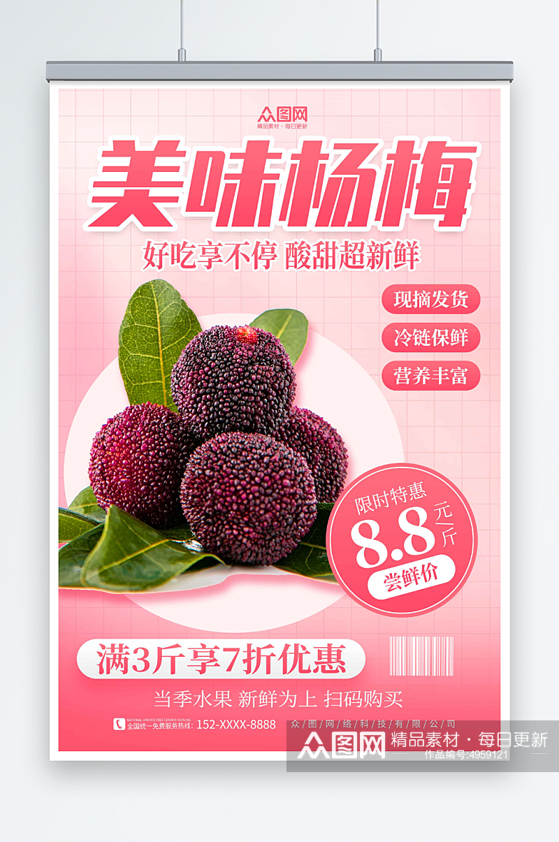 宣传新鲜杨梅夏季水果果园促销海报素材