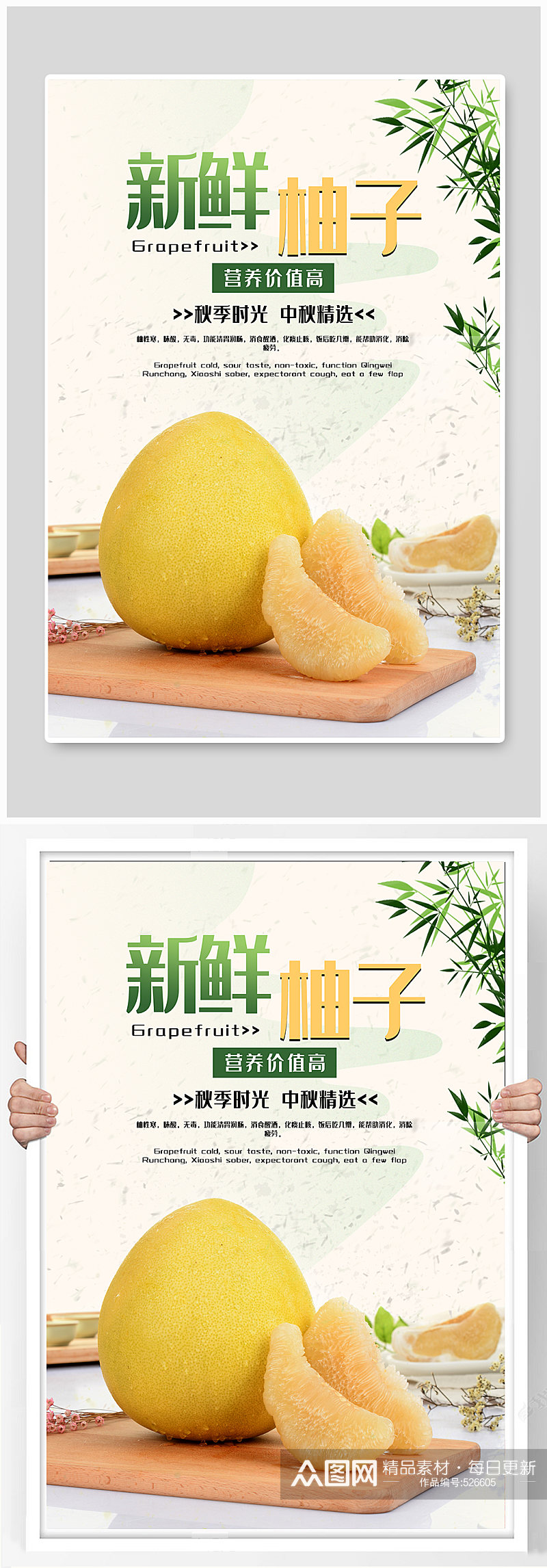 秋季柚子水果宣传海报素材