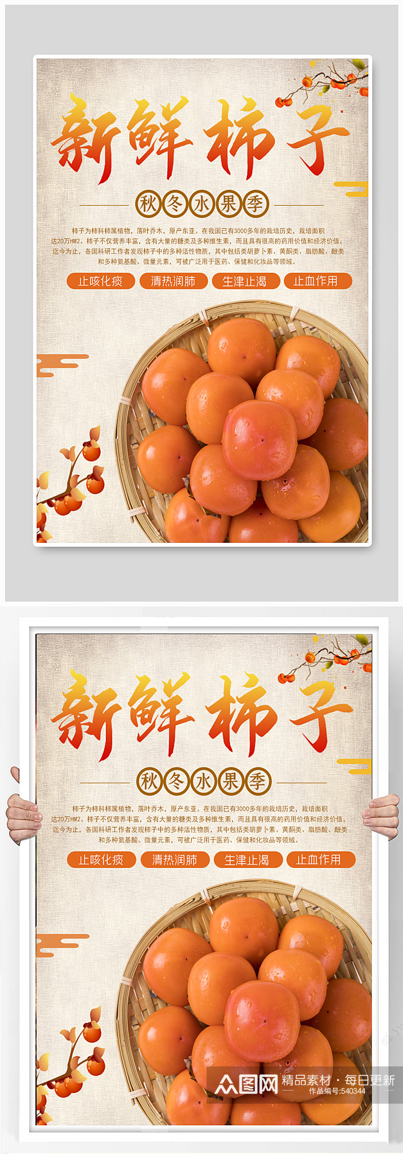 秋季柿子水果宣传海报素材