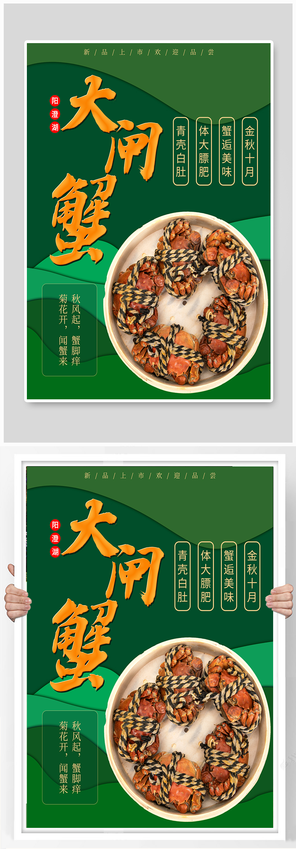 绿色商业阳澄湖大闸蟹海报素材