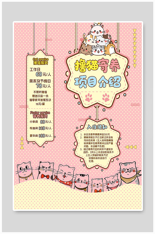 可爱风猫咪生活馆服务项目介绍宠物海报