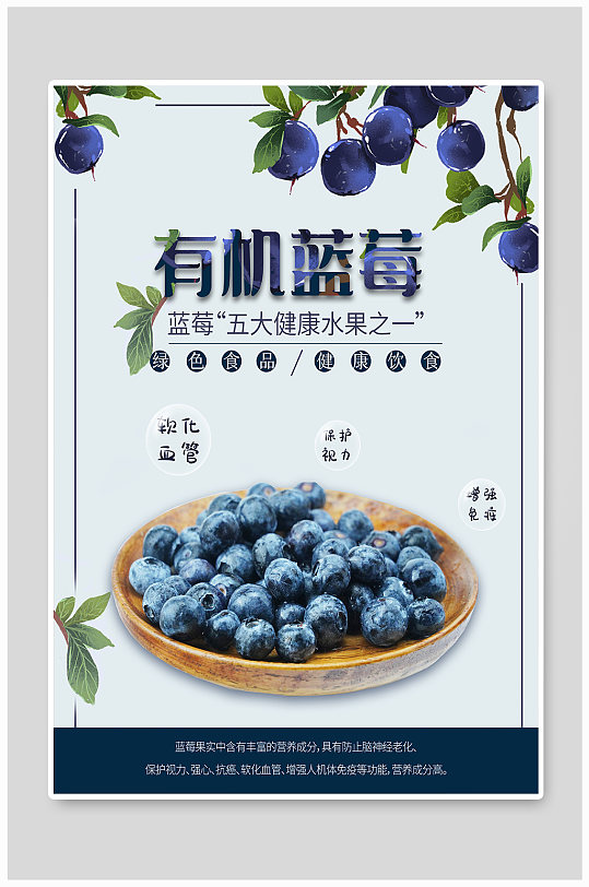 简约蓝莓新鲜水果海报