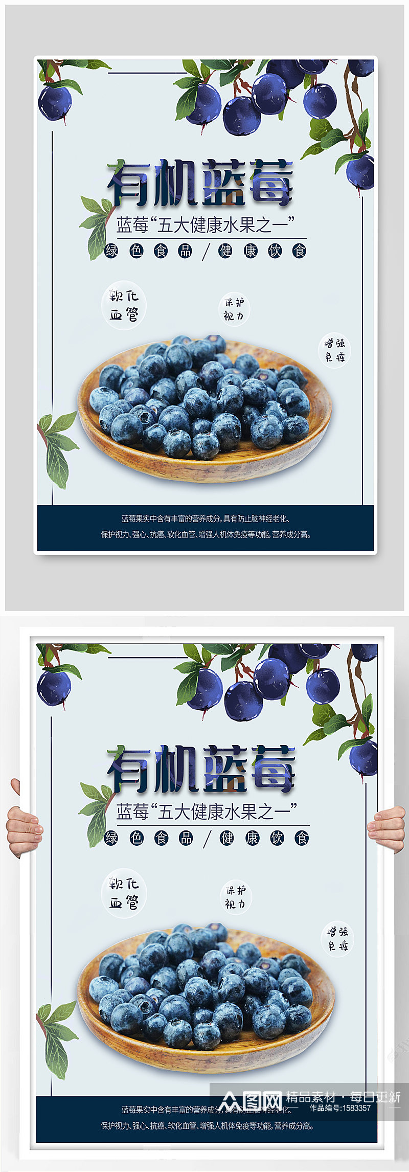 简约蓝莓新鲜水果海报素材