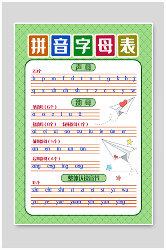 学前教育幼儿园拼音表儿童学习早教启蒙