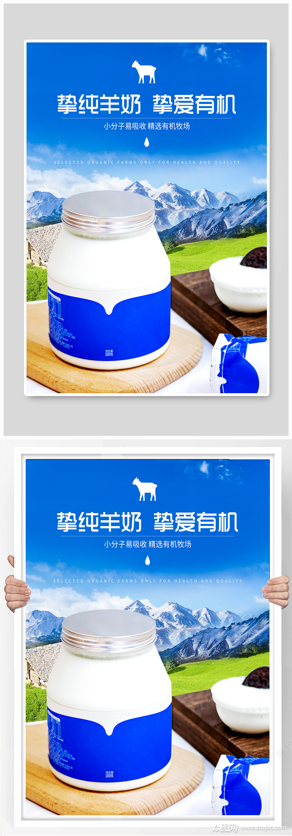 蓝色健康草原羊奶促销宣传素材