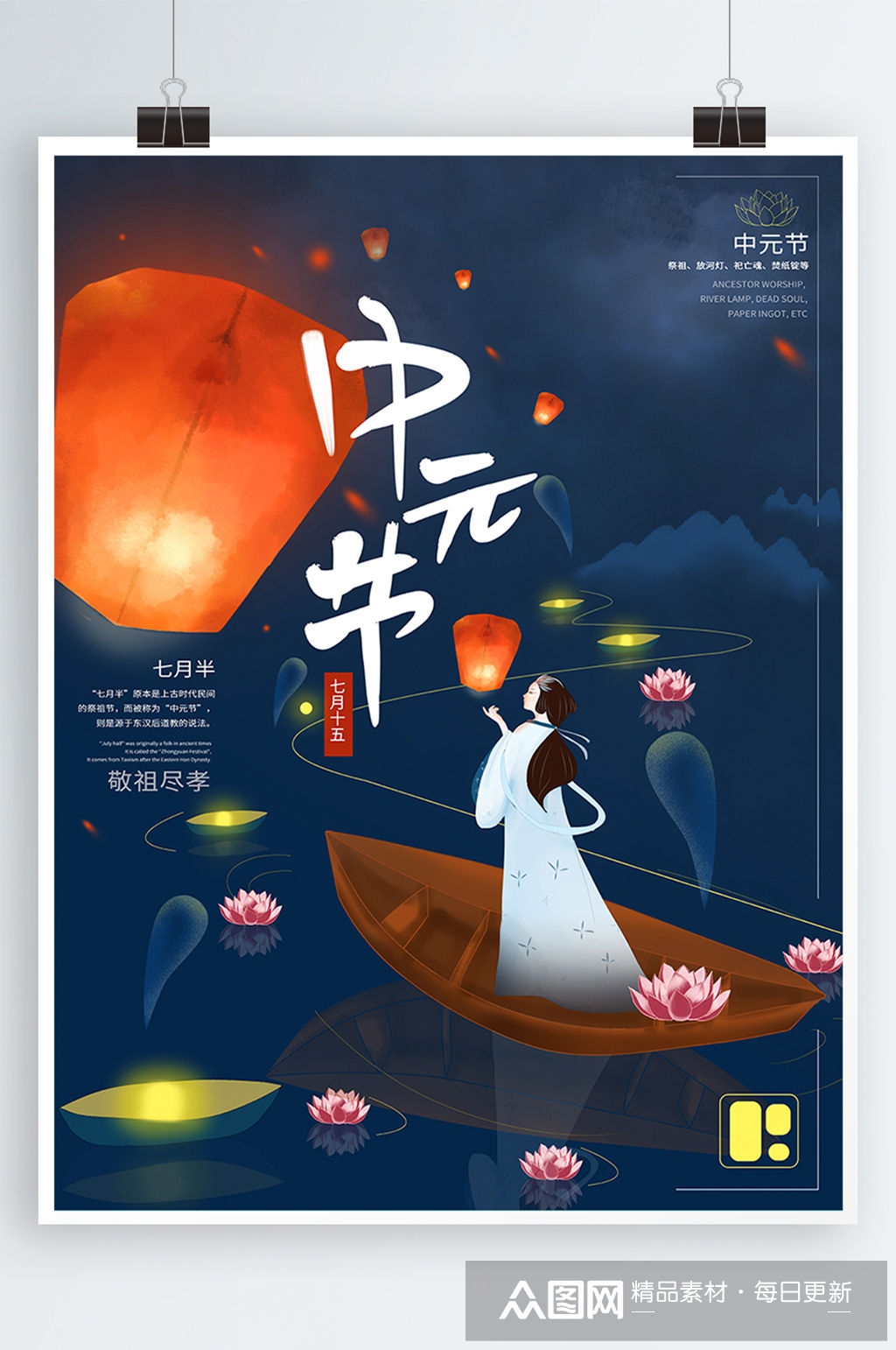 中元节手绘节气海报