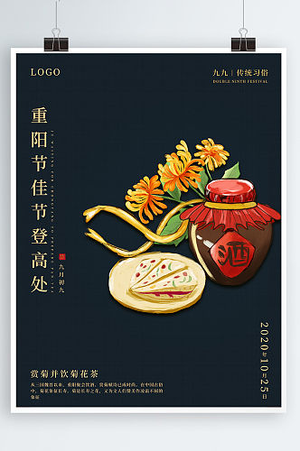 手绘传统节日九九重阳节节日海报