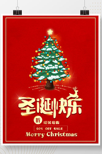 原创红色圣诞节节日商场超市促销海报