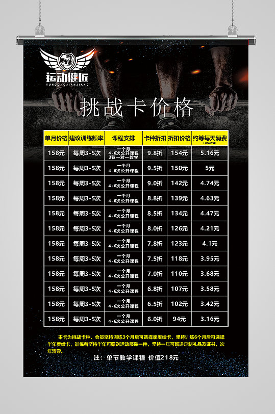 健身房价目表课程表